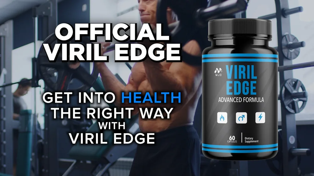 Viril Edge Advanced Formula bottle beside a man training in a gym
